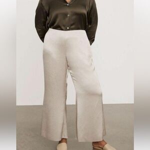 NWT Vince Cropped Wide Leg Satin Flare Side Zip Pants Plus SZ 22 Rose/Pink Color
